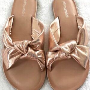 Jeffrey Campbell “Zocalo” Leather Slides – Rose Gold Twisted Knot Metallic 8 ✨